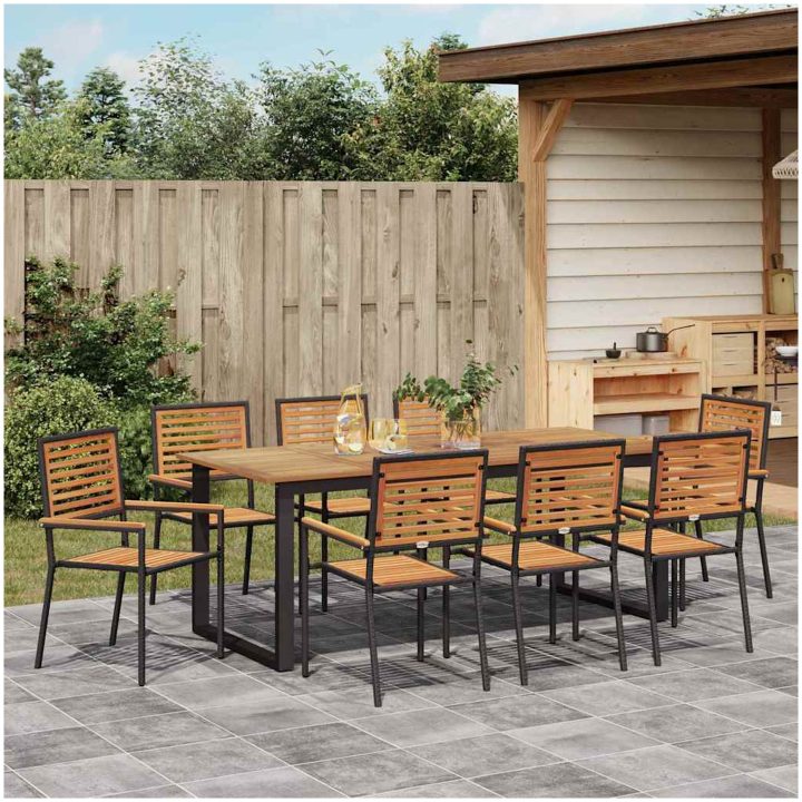 Trädgårdsmatsalsset 9 pcs Svart Metall och trä vidaXL 200 x 90 x 75 cm – bild 4