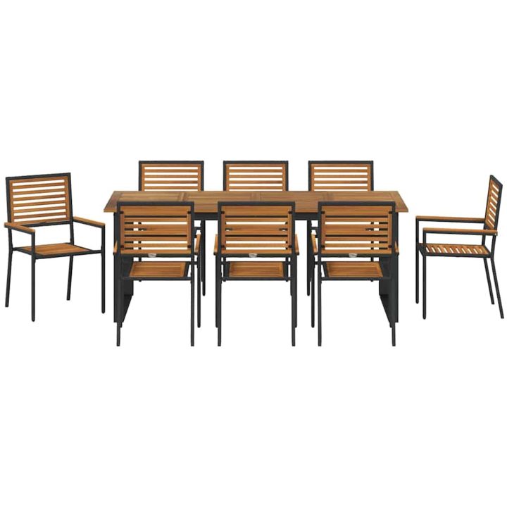 Trädgårdsmatsalsset 9 pcs Svart Metall och trä vidaXL 200 x 90 x 75 cm – bild 7