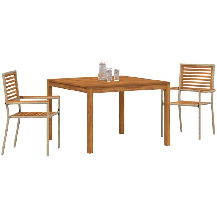 Trädgårdsmatsalsset Beige 3 pcs Beige vidaXL 110 x 110 x 75 cm – bild 3