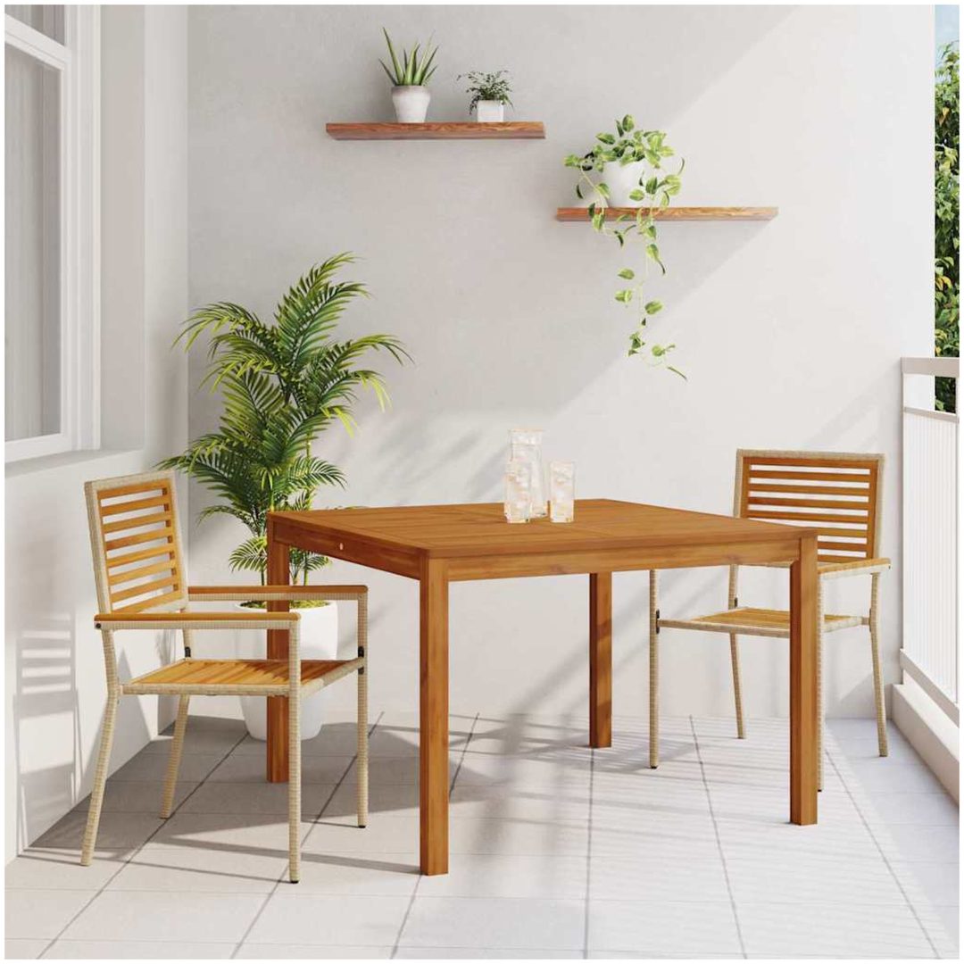Trädgårdsmatsalsset Beige 3 pcs Beige vidaXL 110 x 110 x 75 cm