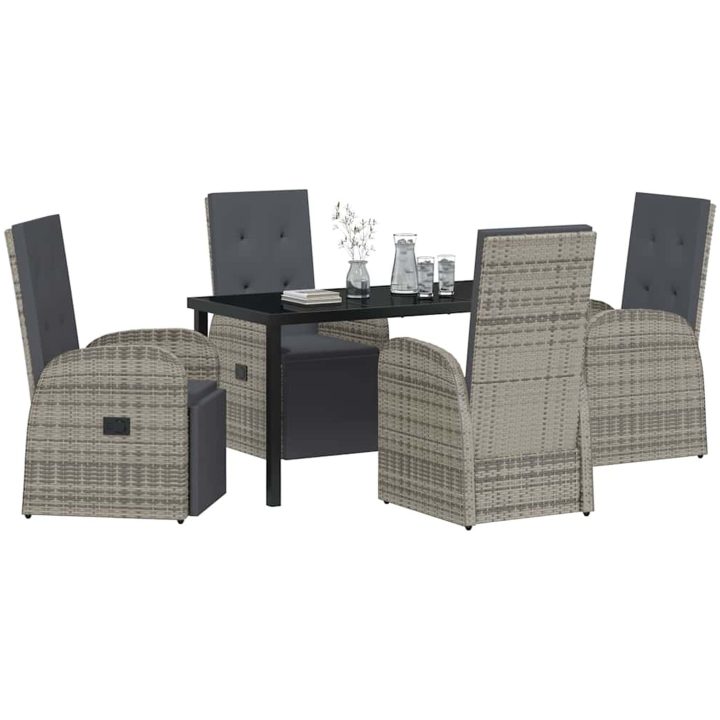 Trädgårdsmatsalsset med kudde Reclining 5 pcs Grå vidaXL 140 x 70 x 73 cm – bild 3