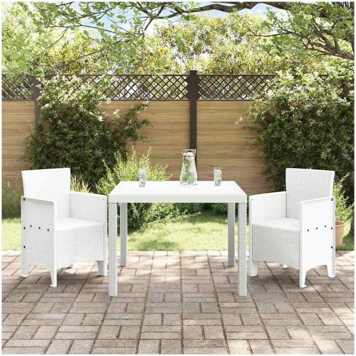 Trädgårdsmatsats 3 pcs Vit Syntetisk Rattan vidaXL 100 x 100 x 73 cm – bild 3