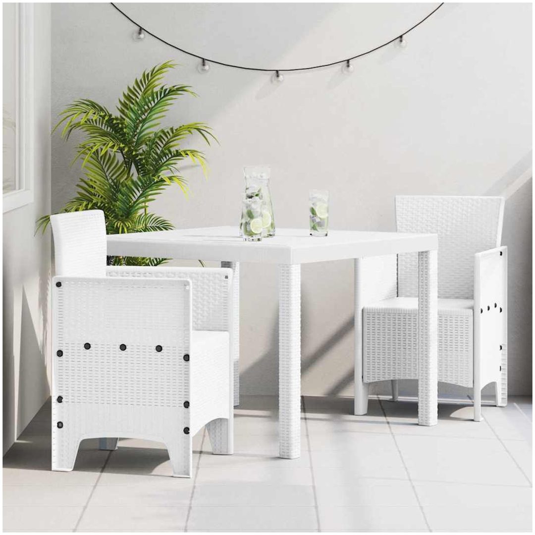 Trädgårdsmatsats 3 pcs Vit Syntetisk Rattan vidaXL 100 x 100 x 73 cm