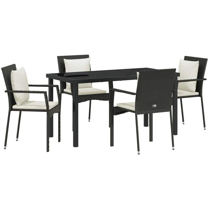 Trädgårdsmatsats 5 pcs Svart PE Rattan vidaXL 140 x 70 x 73 cm – bild 2