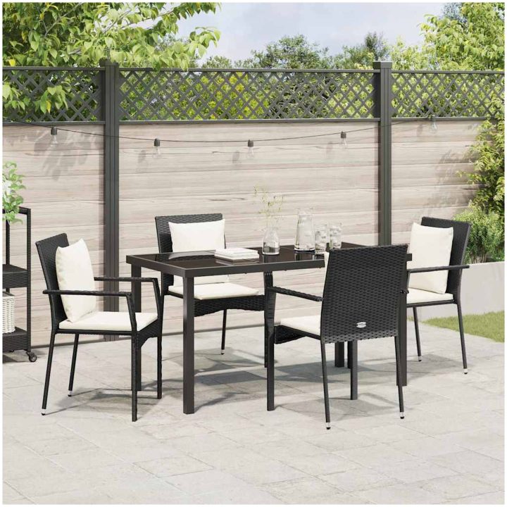 Trädgårdsmatsats 5 pcs Svart PE Rattan vidaXL 140 x 70 x 73 cm – bild 4