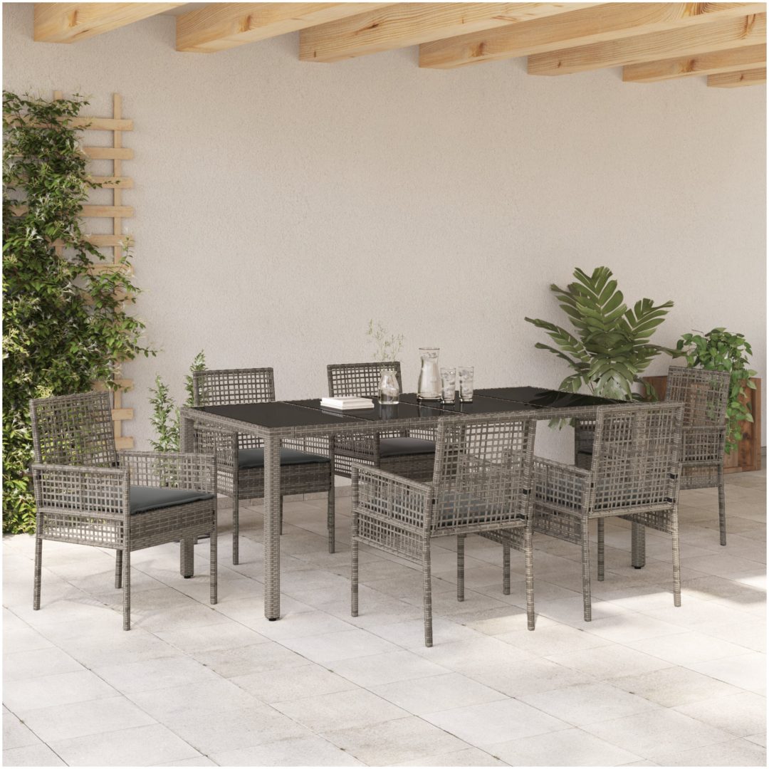 Trädgårdsmatsats 7 pcs Grå Konstrotting vidaXL 190 x 90 x 75 cm – bild 4