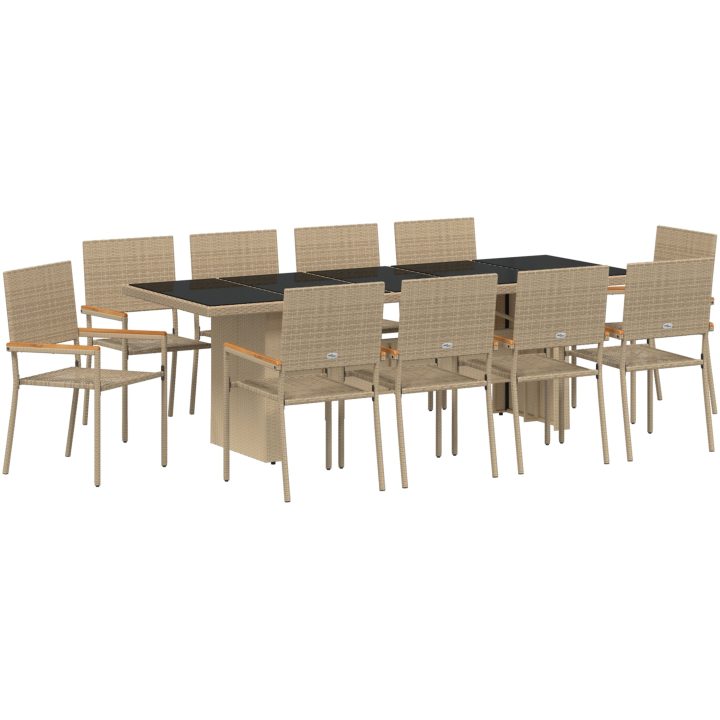 Trädgårdsmöbelset 11 pcs Beige 10-Personer Stort Konstrotting vidaXL 10 - Personer, stort – bild 2