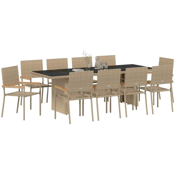 Trädgårdsmöbelset 11 pcs Beige 10-Personer Stort Konstrotting vidaXL 10 - Personer, stort – bild 3