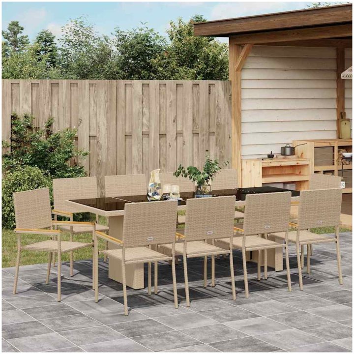 Trädgårdsmöbelset 11 pcs Beige 10-Personer Stort Konstrotting vidaXL 10 - Personer, stort – bild 4