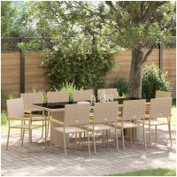 Trädgårdsmöbelset 11 pcs Beige 10-Personer Stort Konstrotting vidaXL