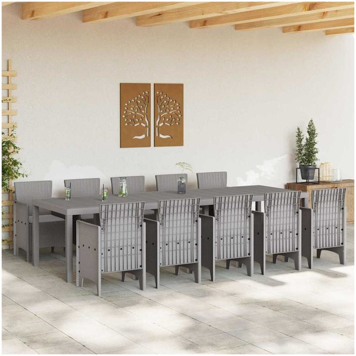 Trädgårdsmöbelset 11 pcs Ljusgrå Rattan och Aluminium vidaXL 10 - Sits – bild 3