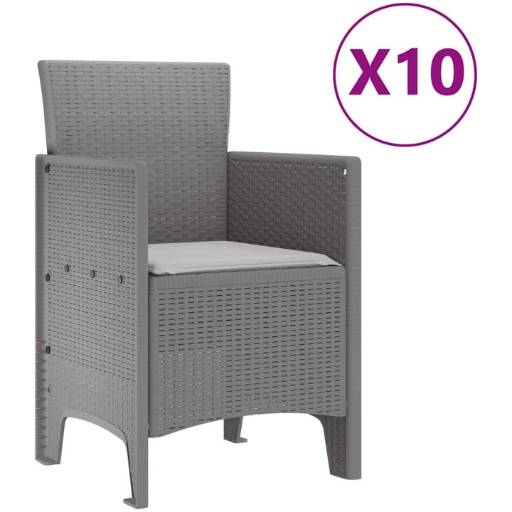 Trädgårdsmöbelset 11 pcs Ljusgrå Rattan och Aluminium vidaXL 10 - Sits – bild 5