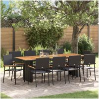 Trädgårdsmöbelset 11 pcs Svart Konstrotting vidaXL