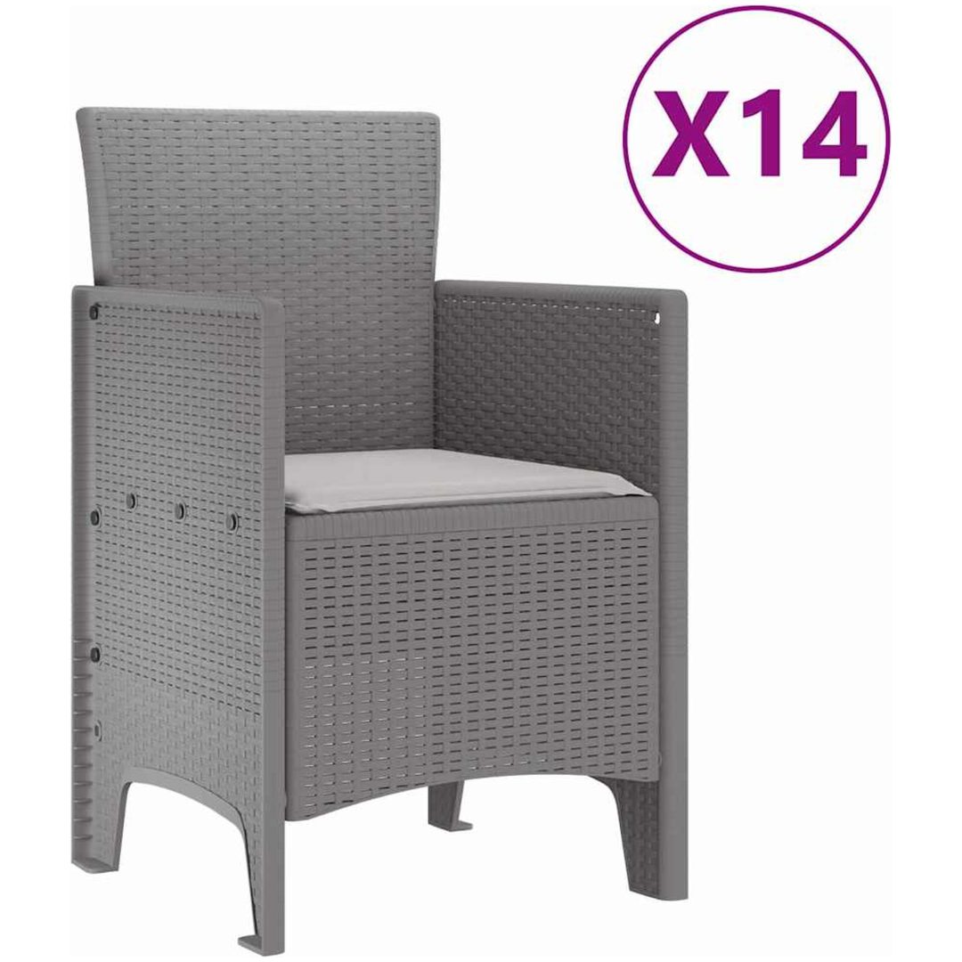 Trädgårdsmöbelset 15 pcs Ljusgrå Rotting vidaXL 14 - Sits – bild 5