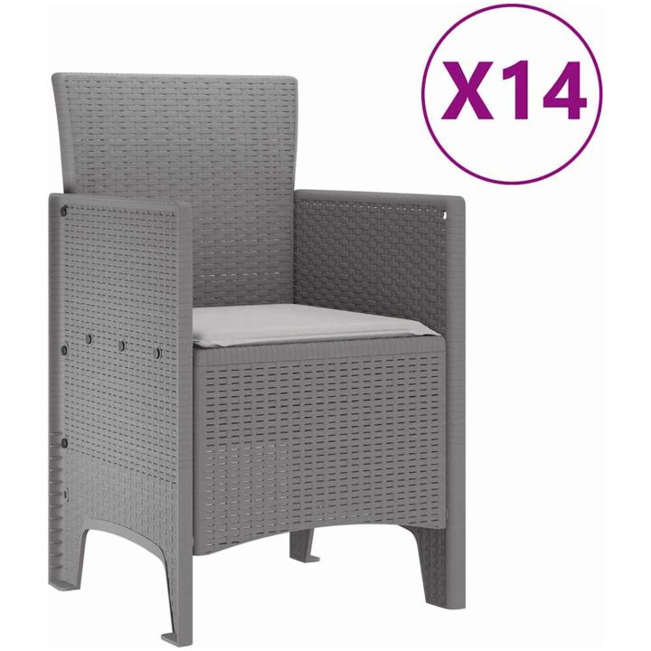Trädgårdsmöbelset 15 pcs Ljusgrå Rotting vidaXL 14 - Sits – bild 5