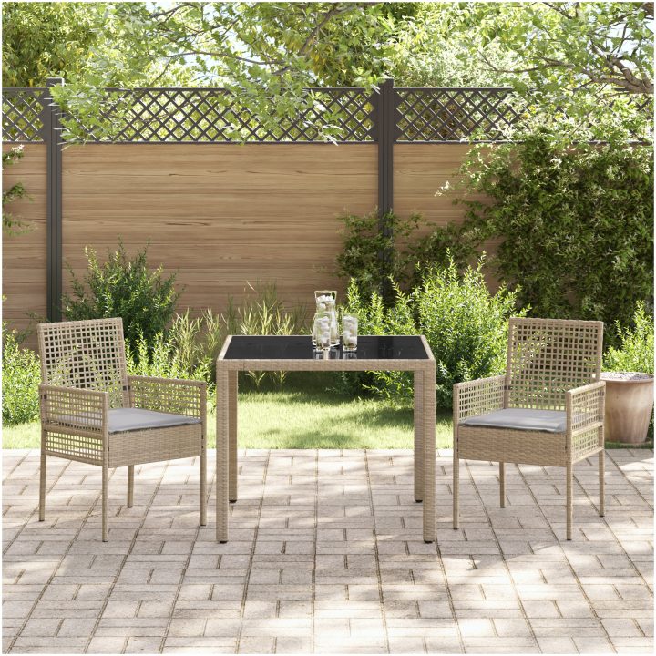Trädgårdsmöbelset 3 pcs Beige vidaXL 90 x 90 x 75 cm – bild 4