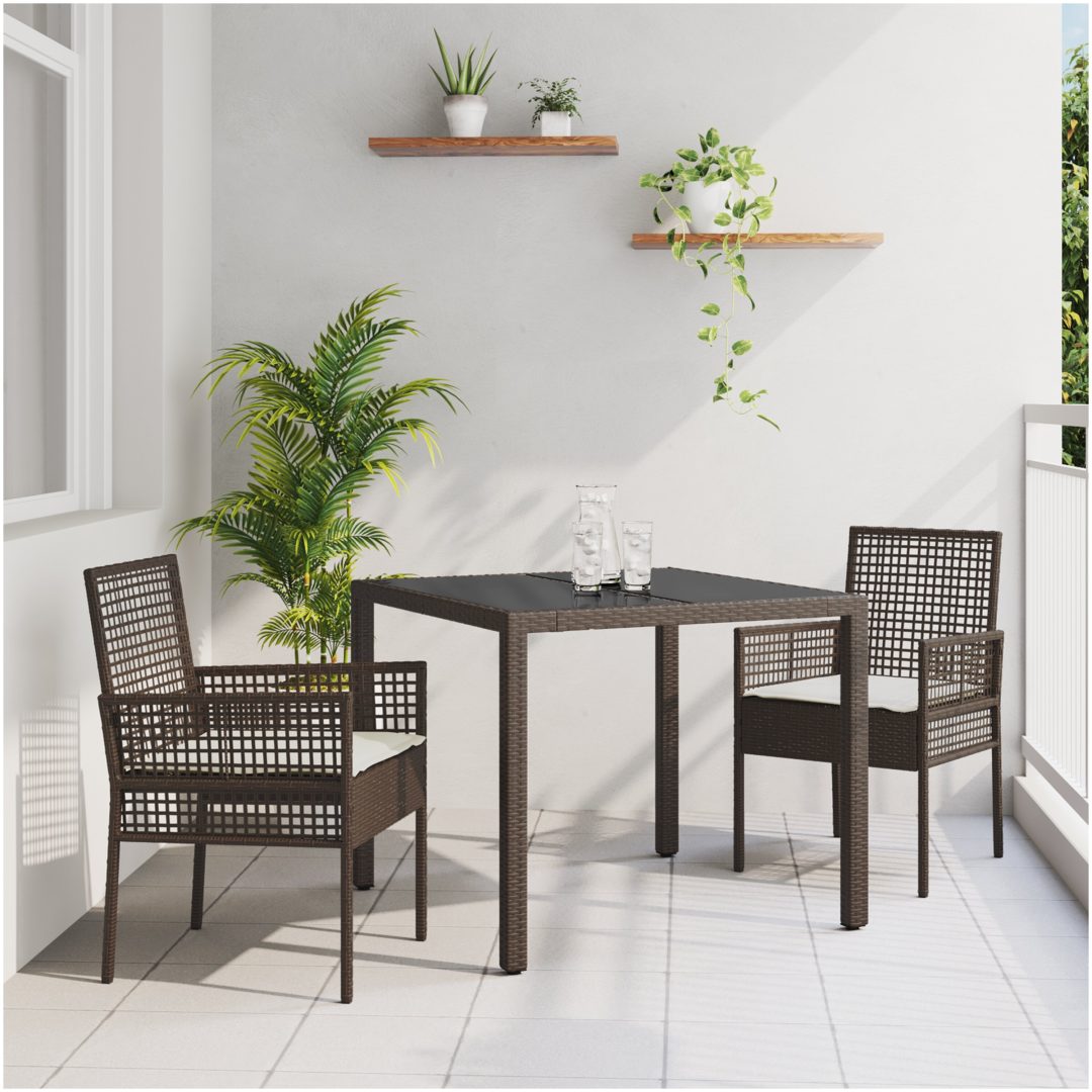 Trädgårdsmöbelset 3 pcs Brun Konstrotting vidaXL 90 x 90 x 75 cm