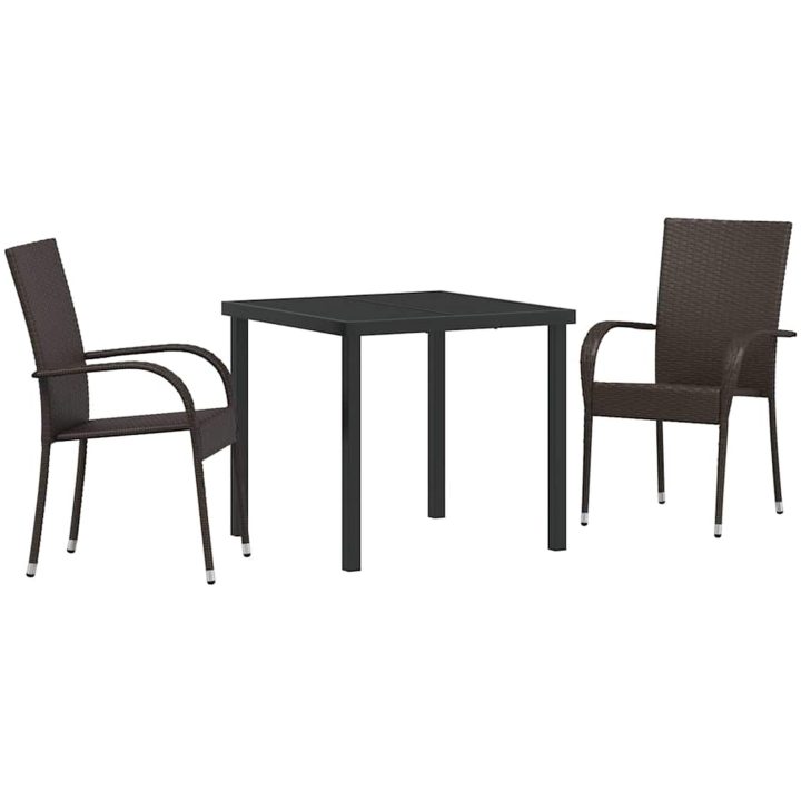 Trädgårdsmöbelset 3 pcs Brun PE Rattan vidaXL 80 x 80 x 73 cm – bild 2