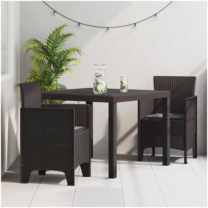 Trädgårdsmöbelset 3 pcs Brun Plast Rattan vidaXL 100 x 100 x 73 cm – bild 3