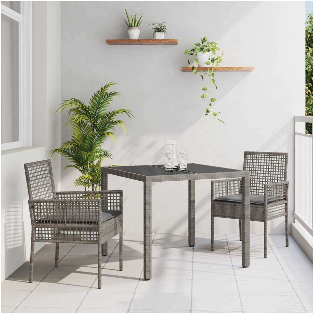 Trädgårdsmöbelset 3 pcs Grå Konstrotting vidaXL 90 x 90 x 75 cm