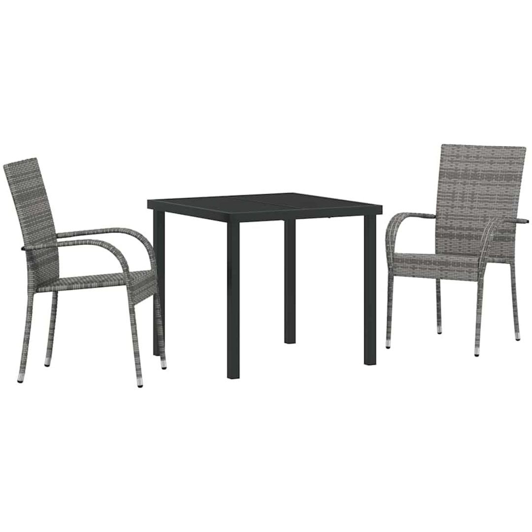 Trädgårdsmöbelset 3 pcs Grå PE Rattan vidaXL 80 x 80 x 73 cm – bild 2