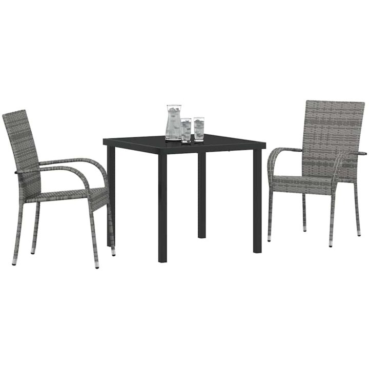 Trädgårdsmöbelset 3 pcs Grå PE Rattan vidaXL 80 x 80 x 73 cm – bild 3