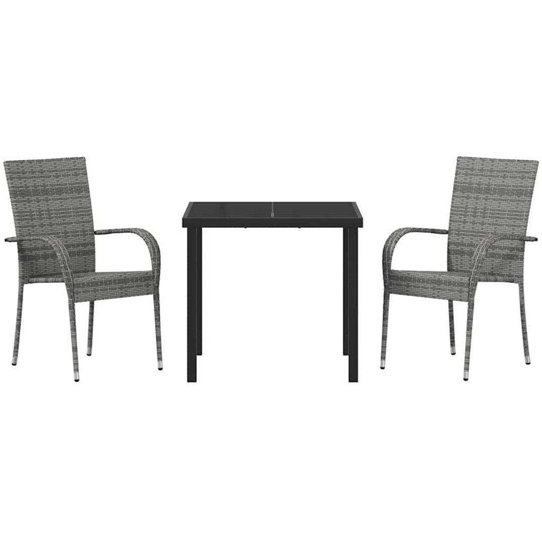 Trädgårdsmöbelset 3 pcs Grå PE Rattan vidaXL 80 x 80 x 73 cm – bild 7