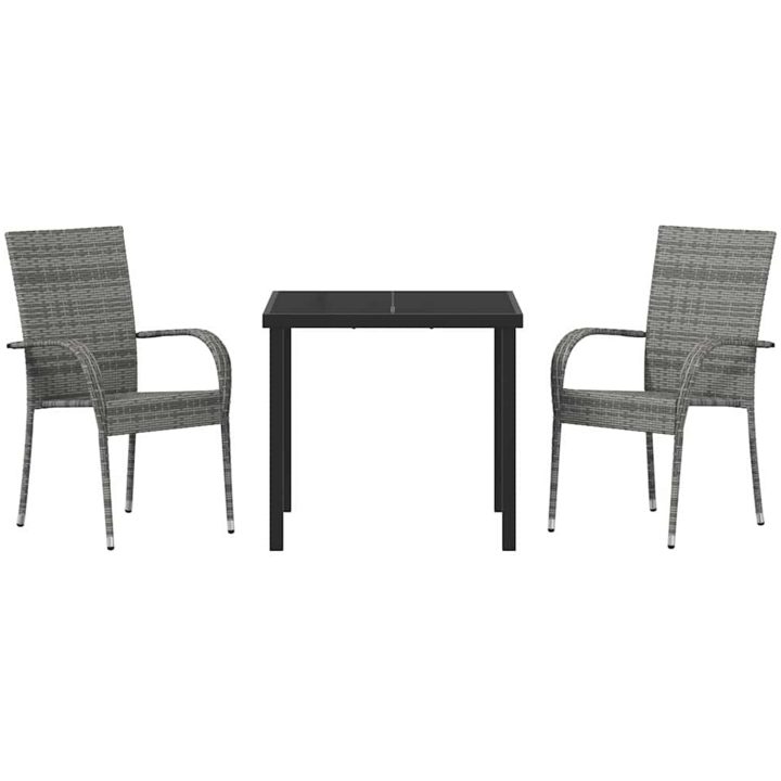 Trädgårdsmöbelset 3 pcs Grå PE Rattan vidaXL 80 x 80 x 73 cm – bild 7