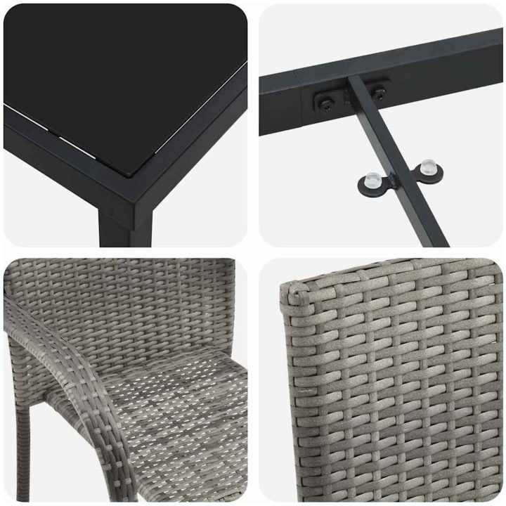 Trädgårdsmöbelset 3 pcs Grå PE Rattan vidaXL 80 x 80 x 73 cm – bild 9
