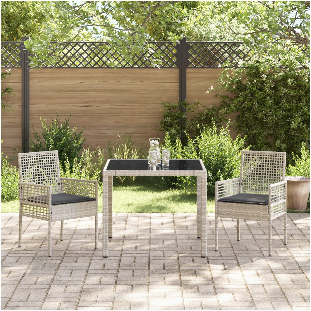 Trädgårdsmöbelset 3 pcs Ljusgrå Konstrotting vidaXL 90 x 90 x 75 cm – bild 4