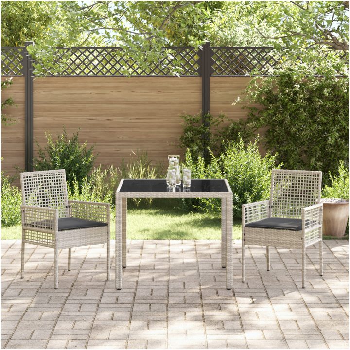 Trädgårdsmöbelset 3 pcs Ljusgrå Konstrotting vidaXL 90 x 90 x 75 cm – bild 4