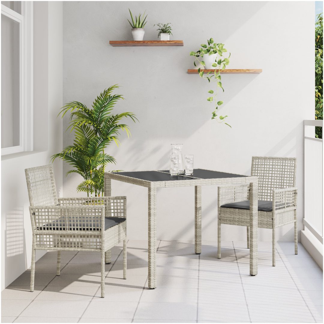 Trädgårdsmöbelset 3 pcs Ljusgrå Konstrotting vidaXL 90 x 90 x 75 cm