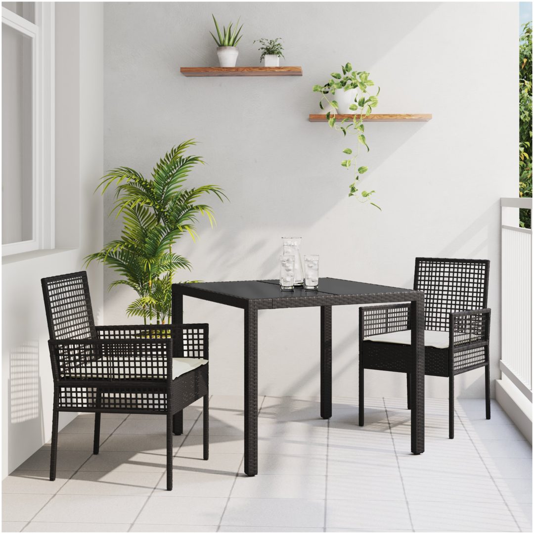 Trädgårdsmöbelset 3 pcs Svart Konstrotting vidaXL 90 x 90 x 75 cm