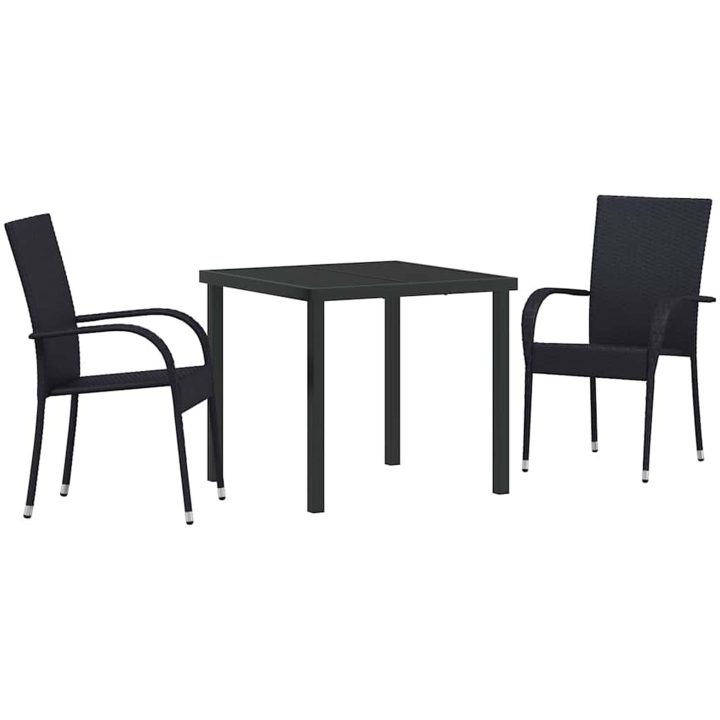 Trädgårdsmöbelset 3 pcs Svart PE Rattan vidaXL 80 x 80 x 73 cm – bild 2