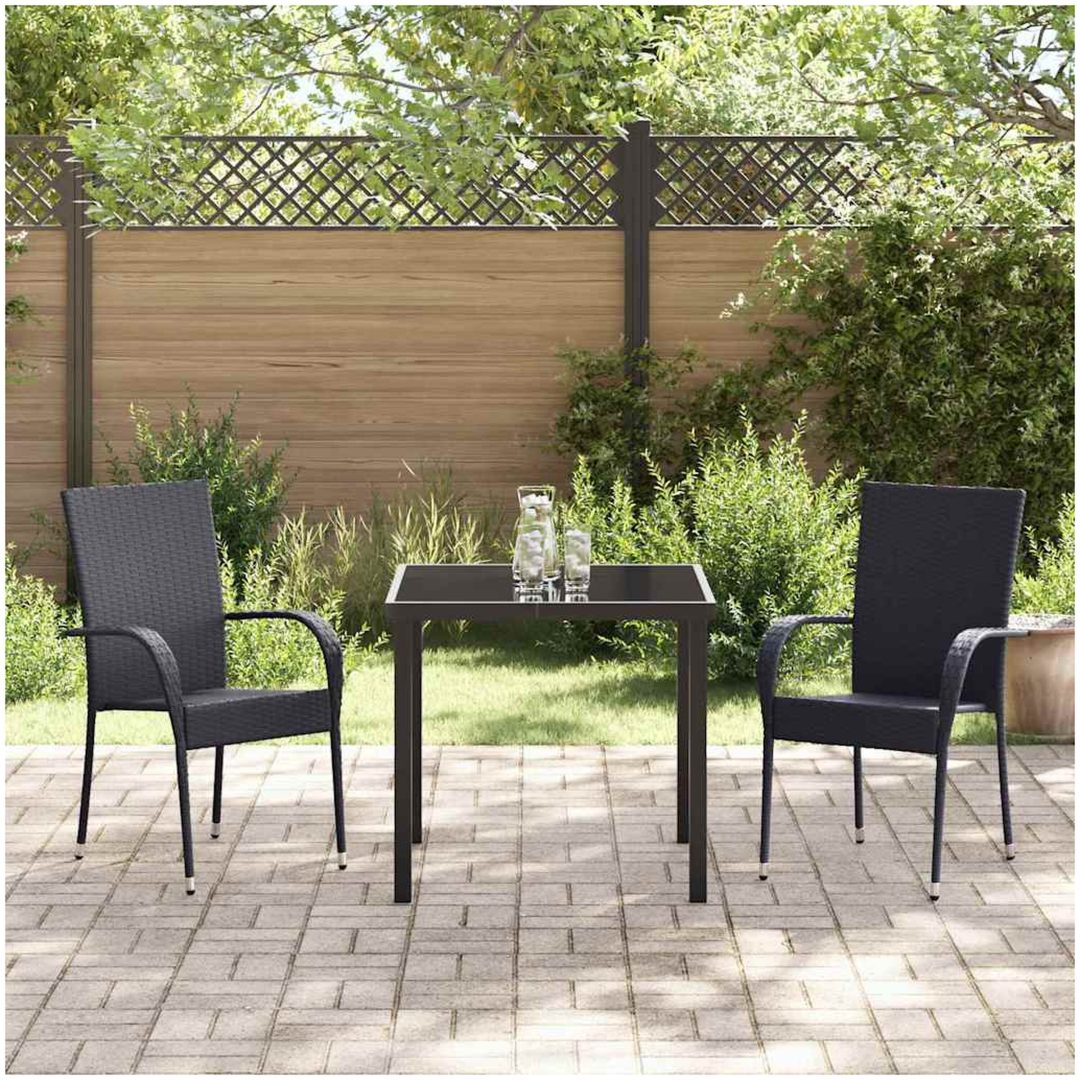 Trädgårdsmöbelset 3 pcs Svart PE Rattan vidaXL 80 x 80 x 73 cm – bild 4
