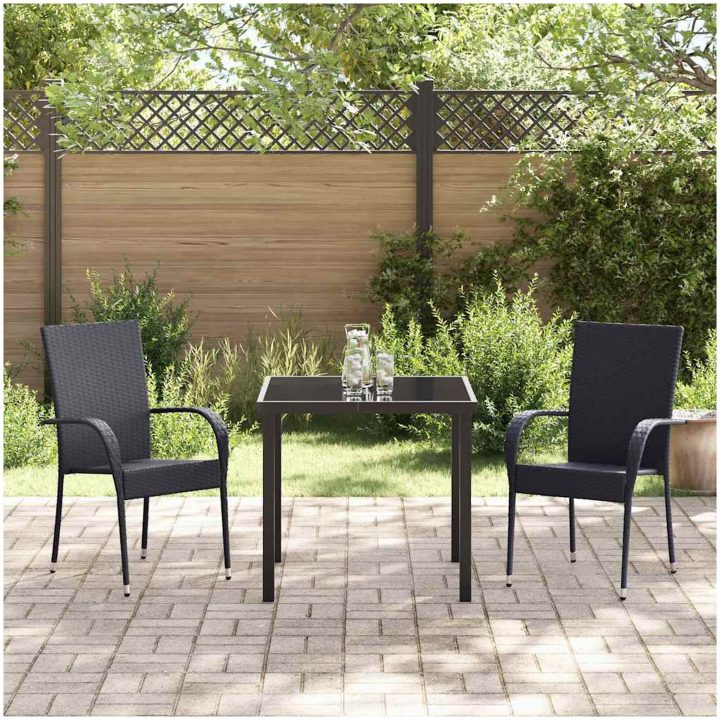 Trädgårdsmöbelset 3 pcs Svart PE Rattan vidaXL 80 x 80 x 73 cm – bild 4