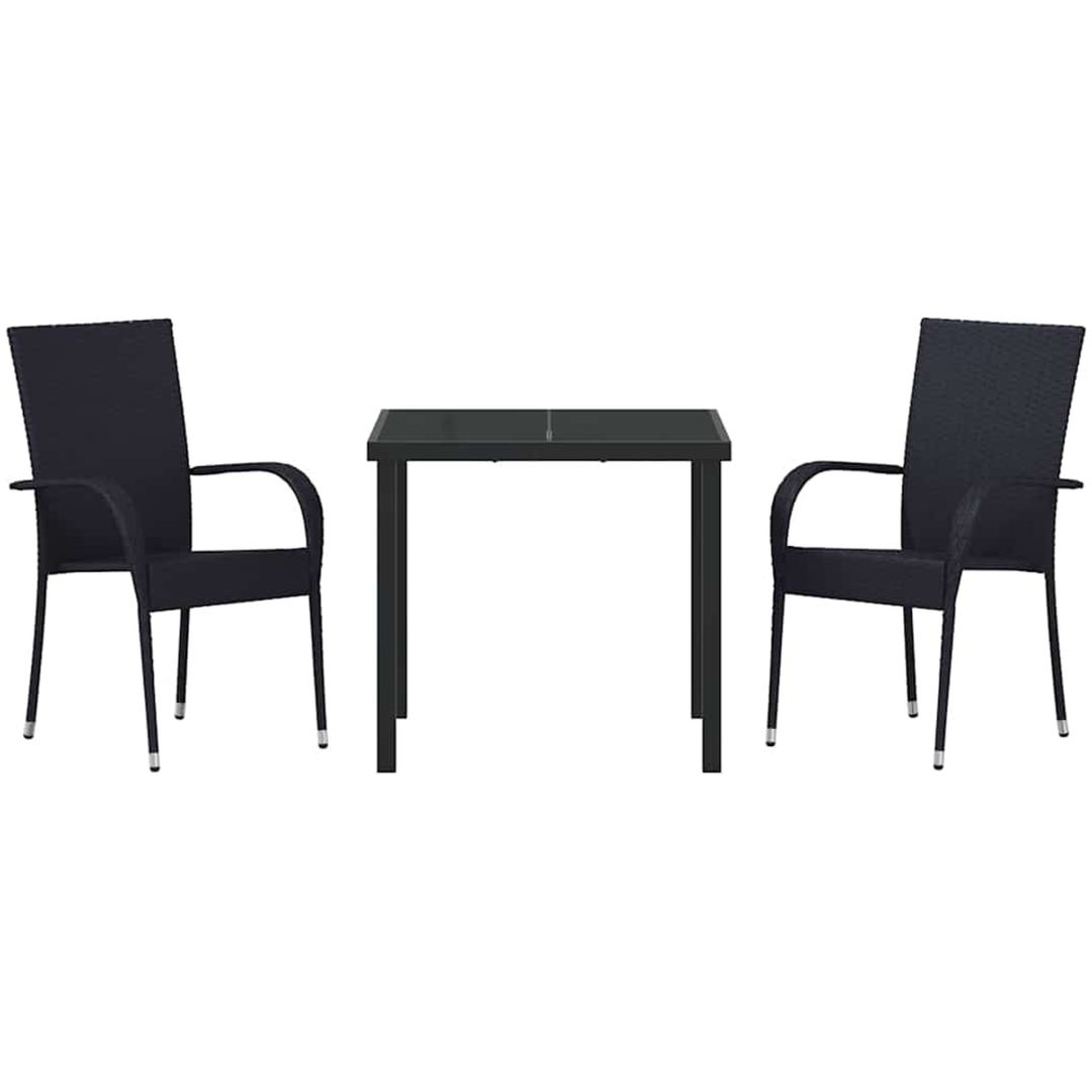 Trädgårdsmöbelset 3 pcs Svart PE Rattan vidaXL 80 x 80 x 73 cm – bild 7