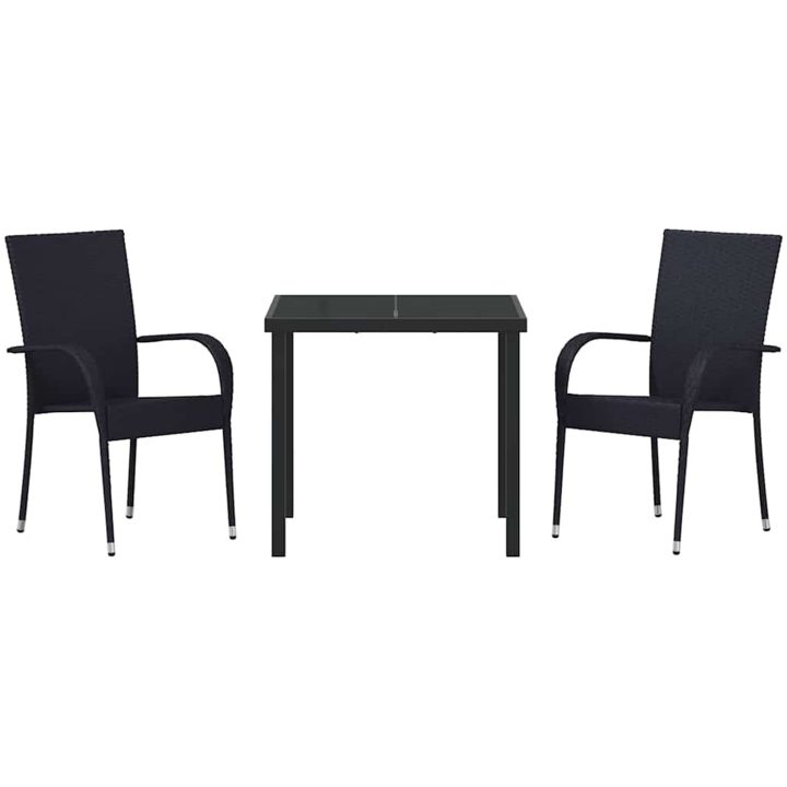 Trädgårdsmöbelset 3 pcs Svart PE Rattan vidaXL 80 x 80 x 73 cm – bild 7
