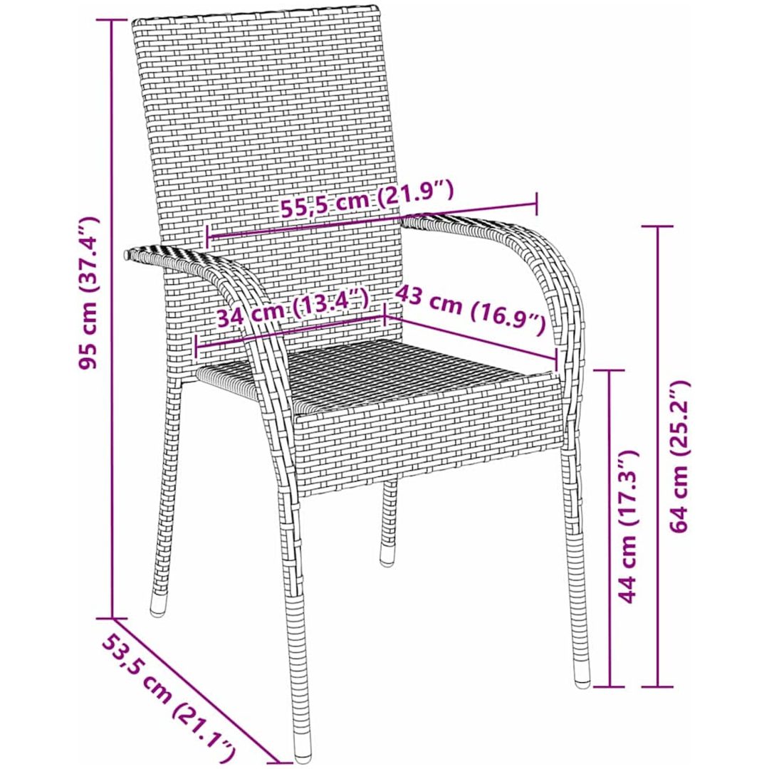 Trädgårdsmöbelset 3 pcs Svart PE Rattan vidaXL 80 x 80 x 73 cm – bild 10
