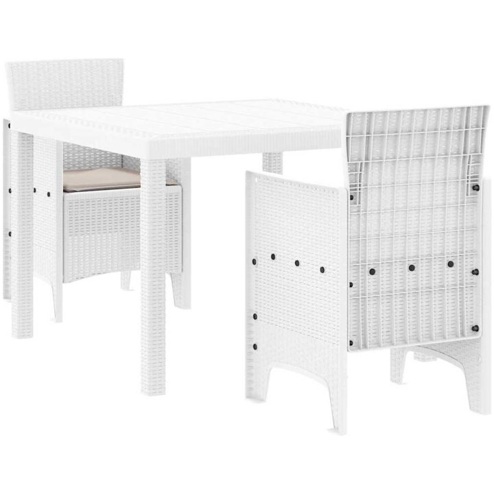 Trädgårdsmöbelset 3 pcs Vit Plast Rattan vidaXL 100 x 100 x 73 cm – bild 2