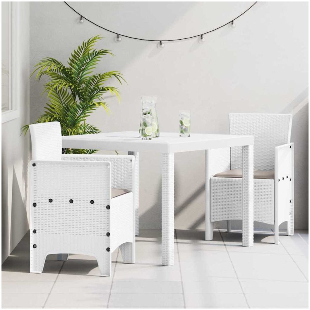 Trädgårdsmöbelset 3 pcs Vit Plast Rattan vidaXL 100 x 100 x 73 cm