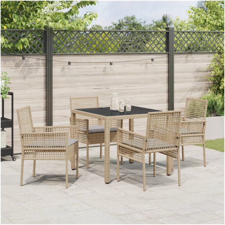 Trädgårdsmöbelset 5 pcs Beige Konstrotting vidaXL 90 x 90 x 75 cm – bild 4