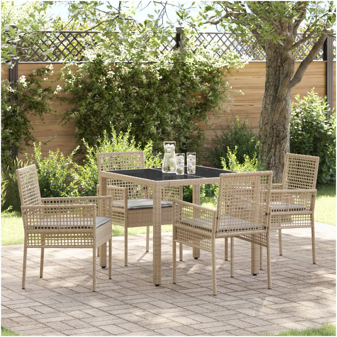 Trädgårdsmöbelset 5 pcs Beige Konstrotting vidaXL 90 x 90 x 75 cm