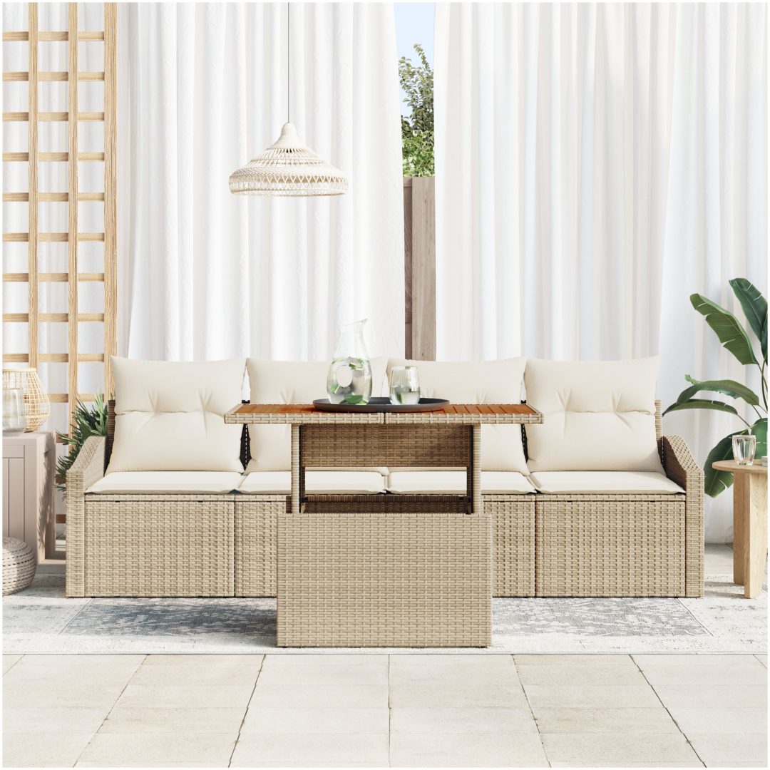 Trädgårdsmöbelset 5 pcs Beige PE rotting vidaXL 100 x 55 x 73 cm – bild 3