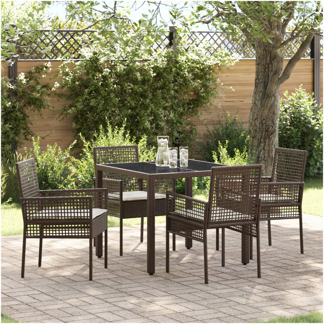 Trädgårdsmöbelset 5 pcs Brun Konstrotting vidaXL 90 x 90 x 75 cm