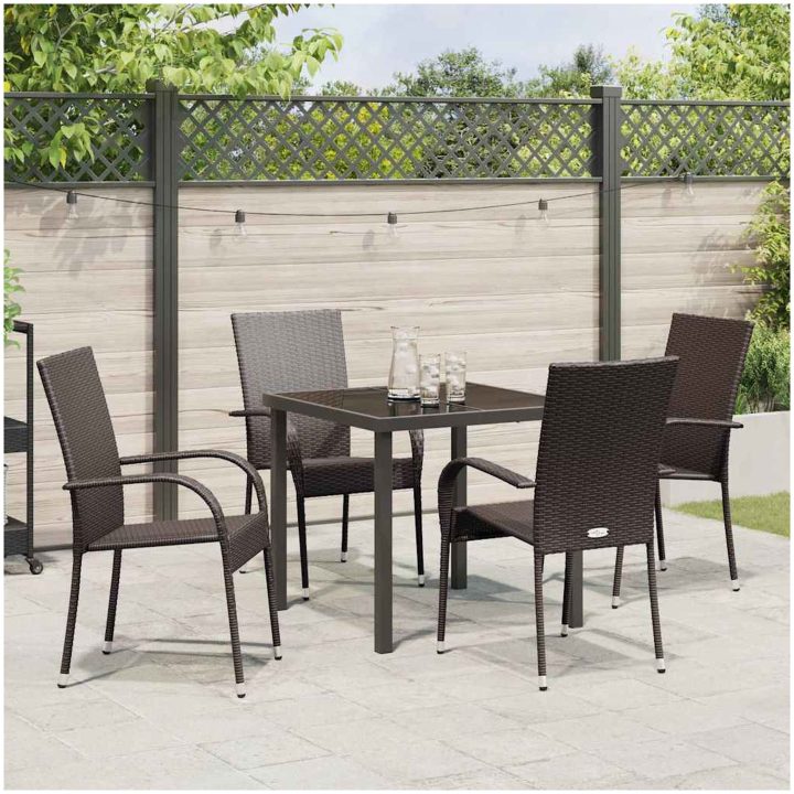 Trädgårdsmöbelset 5 pcs Brun PE Rattan vidaXL 80 x 80 x 73 cm – bild 4