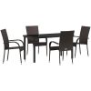Trädgårdsmöbelset 5 pcs Brun Pulverlackerad stål & PE Rattan vidaXL 140 x 70 x 73 cm – miniatyr 2