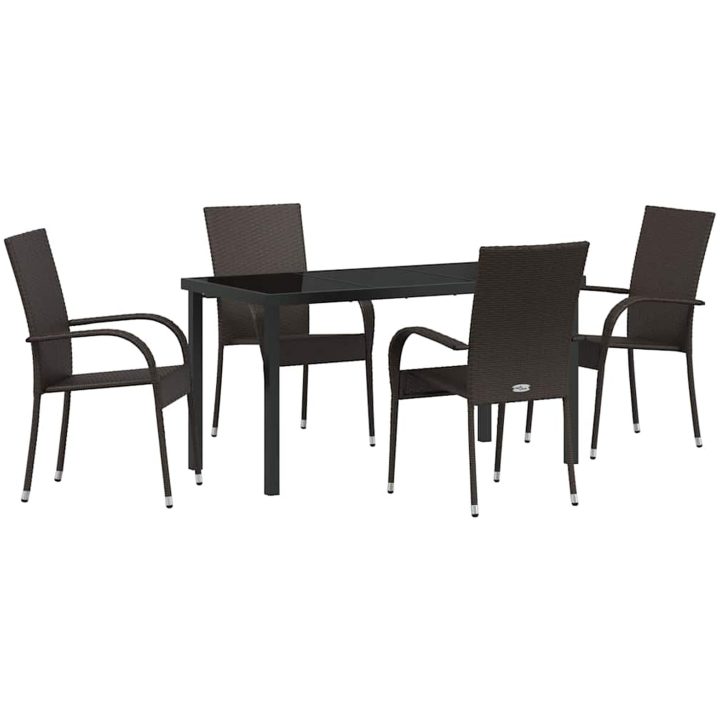 Trädgårdsmöbelset 5 pcs Brun Pulverlackerad stål & PE Rattan vidaXL 140 x 70 x 73 cm – bild 2