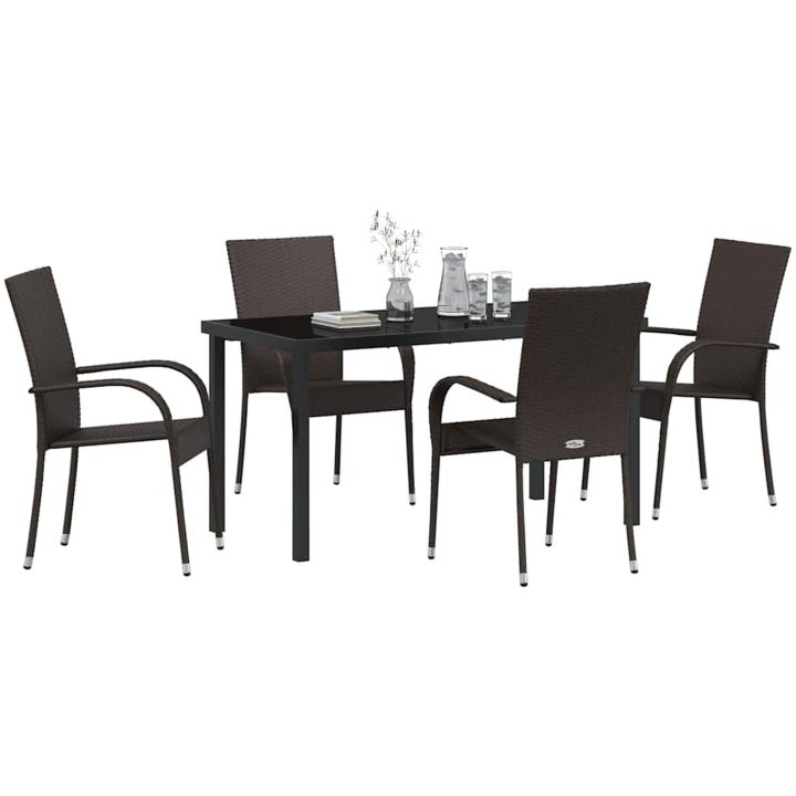 Trädgårdsmöbelset 5 pcs Brun Pulverlackerad stål & PE Rattan vidaXL 140 x 70 x 73 cm – bild 3