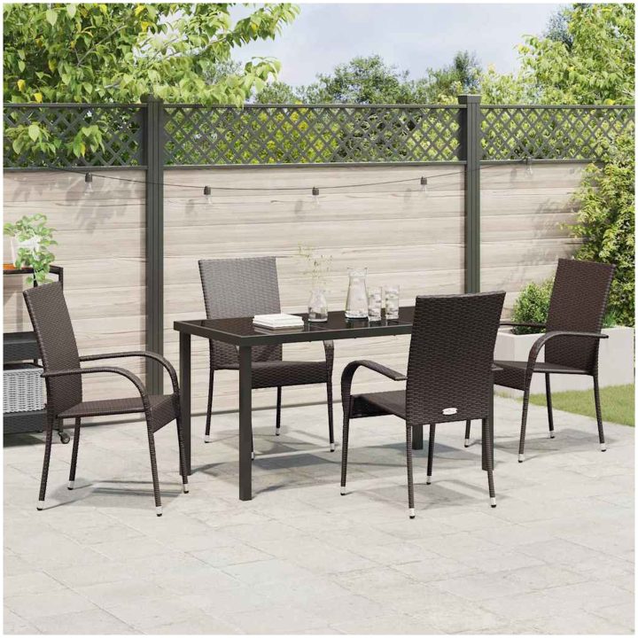 Trädgårdsmöbelset 5 pcs Brun Pulverlackerad stål & PE Rattan vidaXL 140 x 70 x 73 cm – bild 4